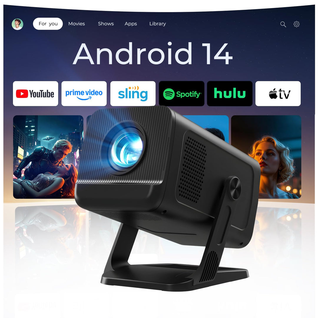 4K 1080P unterstützt Mini Beamer mit Android 11 OS Klein Projektor mit WiFi 6 Bluetooth 5.4, 270° Dr