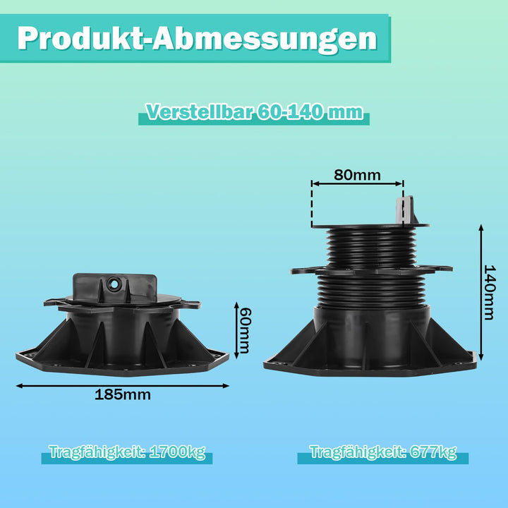 Ansobea 10 Stück Stelzlager höhenverstellbar 60-140mm,Tragfähigkeit von 1700kg,sind perfekt für WPC-