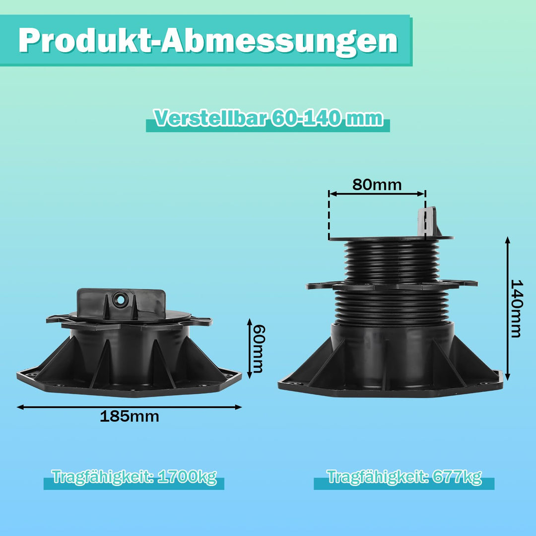 Ansobea 20 Stück Stelzlager höhenverstellbar 60-140mm,Tragfähigkeit von 1700kg,sind perfekt für WPC-