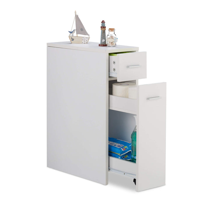 Relaxdays, weiss Nischenschrank, 2 Schubladen, für Bad, Küche, Wohnzimmer, platzsparendes Nischenreg