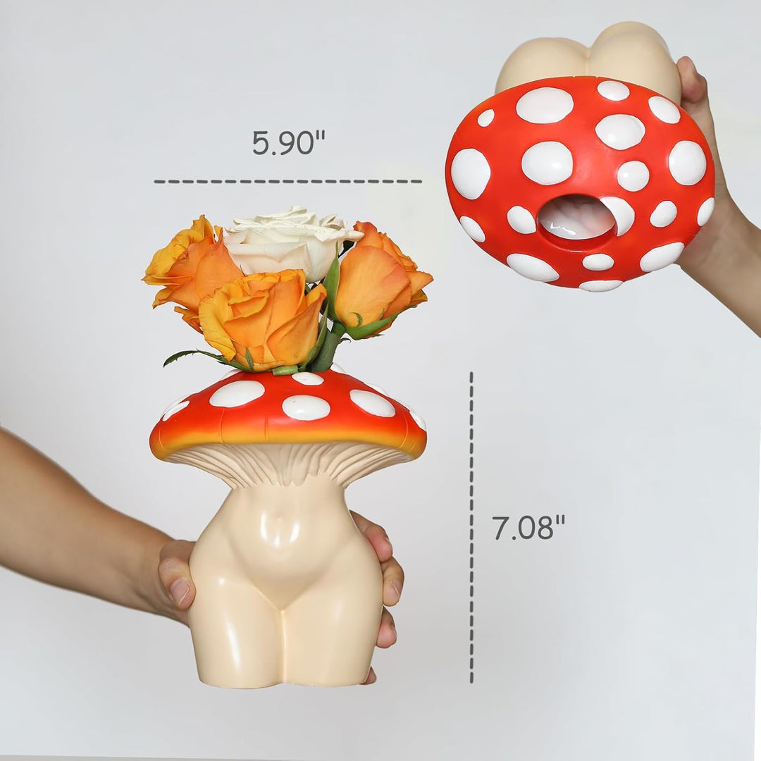 GUGUGO Pilz-Lady-Körpervase für Blumen, flippige Pilz-Dekoration, eklektische Lady Form Butt Vasen f