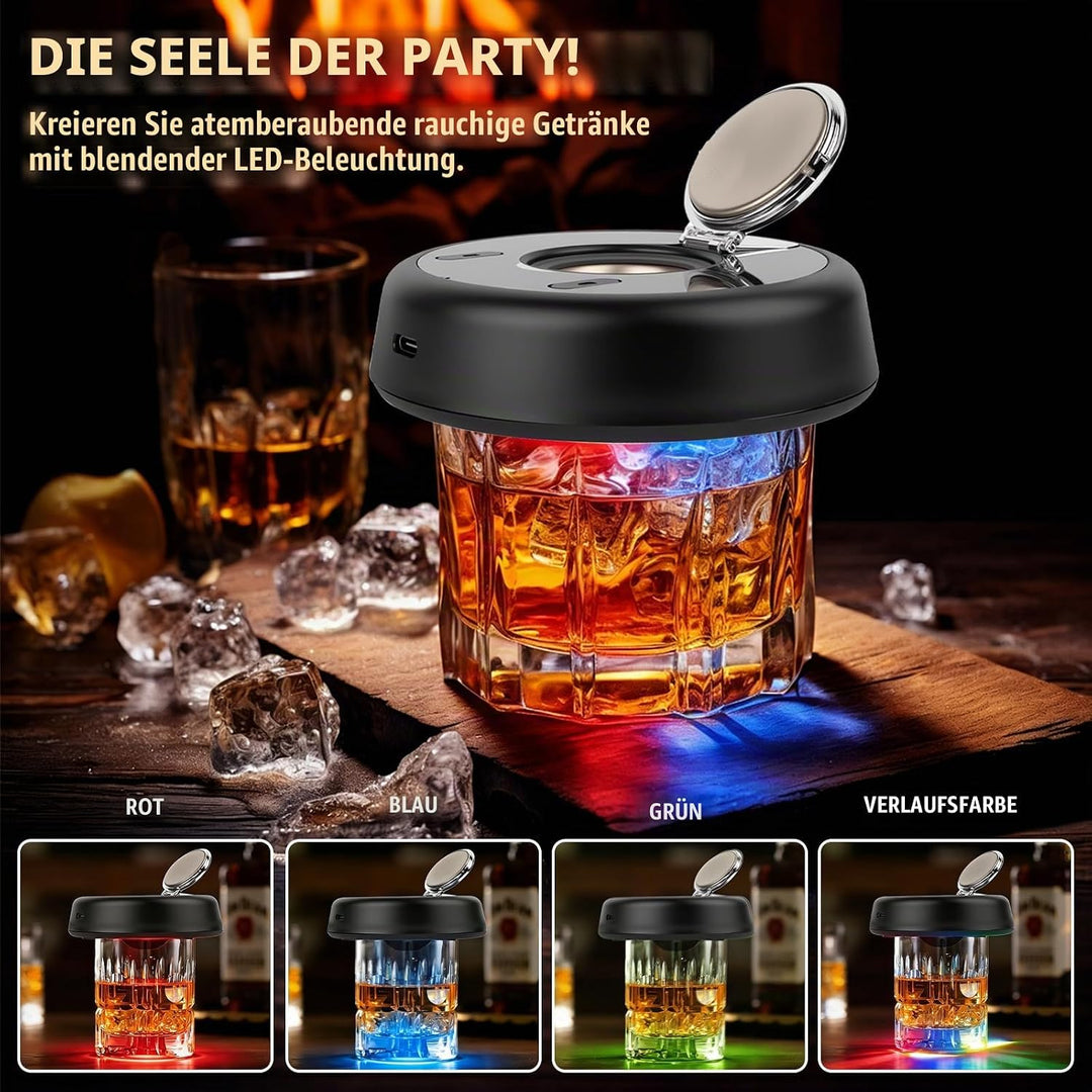 Whisky Smoker Set,Wiederaufladbarer Cocktail Smoker Kit mit 6 Flavors Holzspänen,RGB Licht,für Whisk