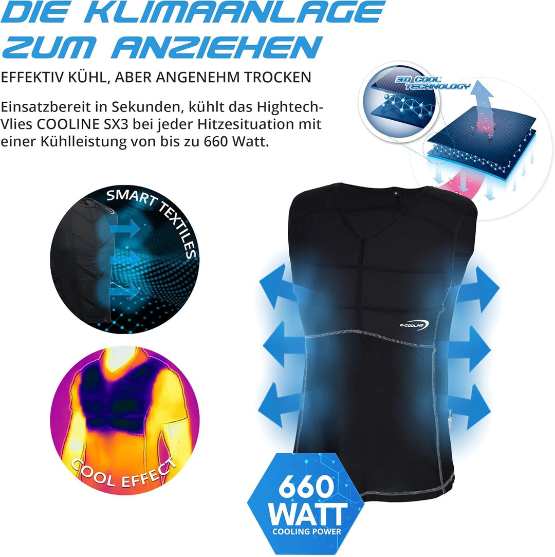 E.COOLINE Powercool SX3 Kühlshirt ärmellos | kühlendes Shirt für Erwachsene | Klimaanlage zum Anzieh