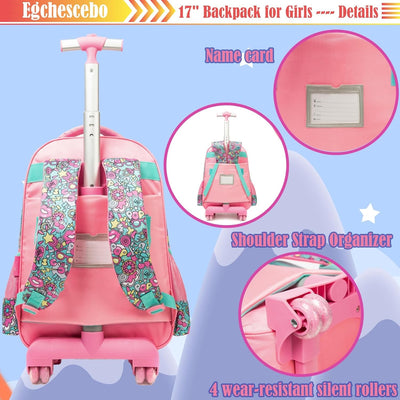 Egchescebo Kinder Rolling Rucksack für Mädchen Pentagramm Koffer Trolley Roller Gepäck Rucksäcke auf