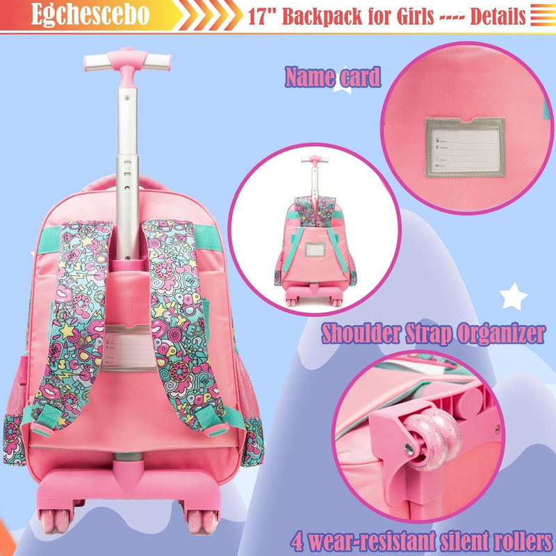 Egchescebo Kinder Rolling Rucksack für Mädchen Pentagramm Koffer Trolley Roller Gepäck Rucksäcke auf