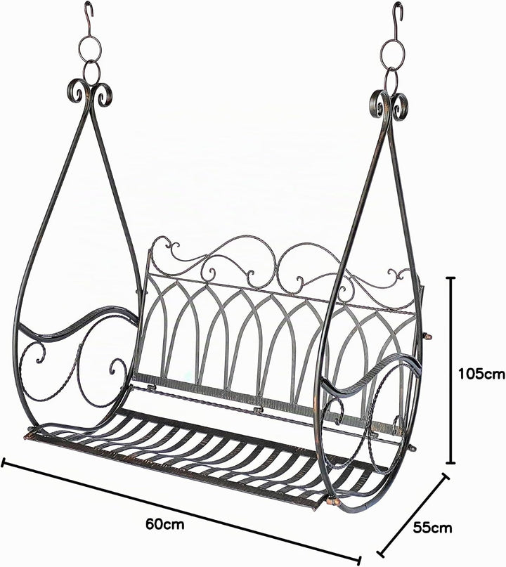DanDiBo Hängebank Schaukel Metall Braun Wetterfest Gondel Hängesessel 1868 2 Sitzer Gartenbank