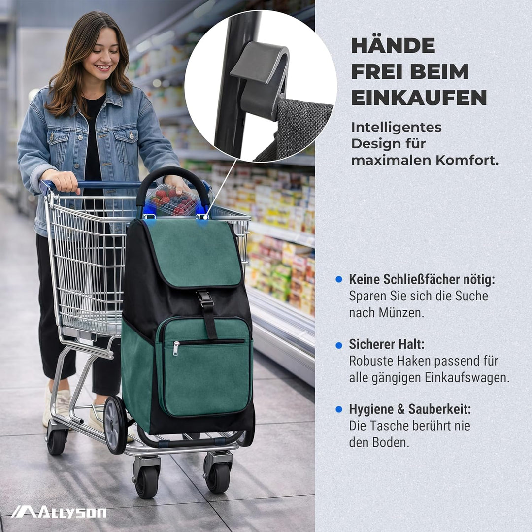 Allyson Einkaufstrolley klappbar – grosser 45L Shopping Trolley mit geräuschlosen Rädern, wasserdich