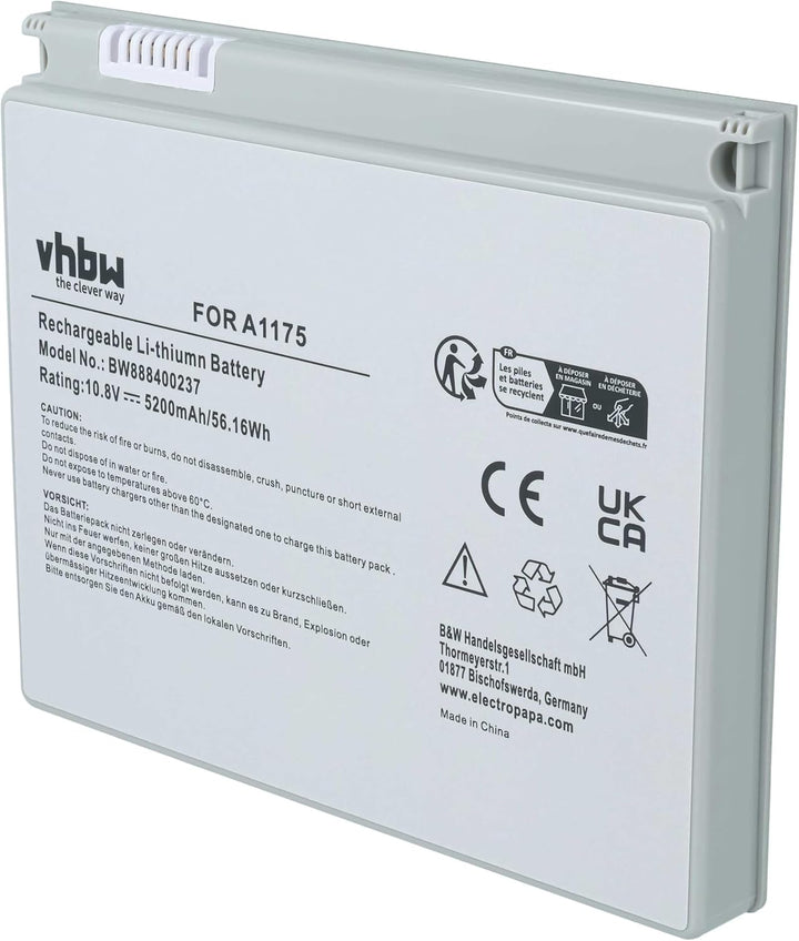 vhbw Akku kompatibel mit Apple MacBook Pro 15 MB134LL/A, 15 MB134X/A Notebook (5200mAh, 10,8V, Li-Po