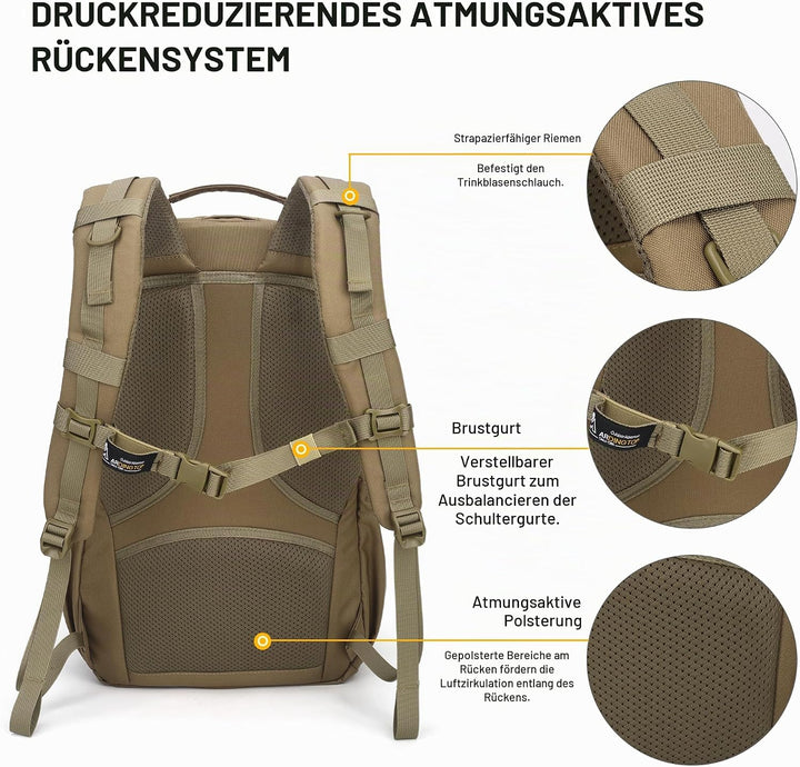 Mardingtop 30L Rucksack Herren Militär Wanderrucksack mit Rückenbelüftung | Trekkingrucksack Tactica