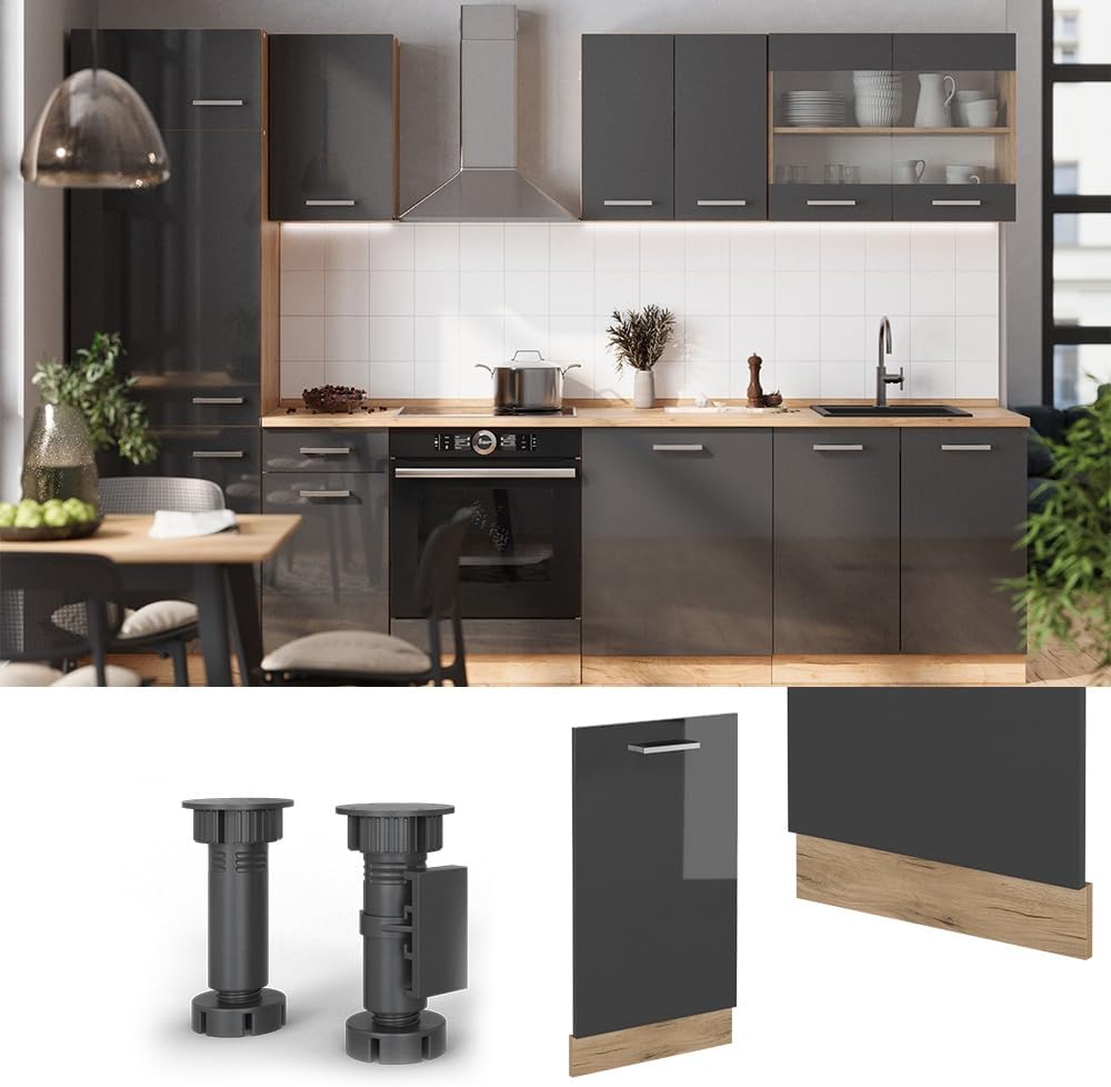 Vicco Geschirrspülblende R-Line, Anthrazit Hochglanz, 45 cm ohne Arbeitsplatte