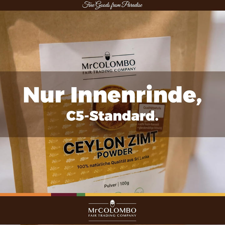 Ceylon Zimt Pulver 100g – C5 Premium Qualität, Direktimport aus Sri Lanka, Echter Zimt gemahlen, cum