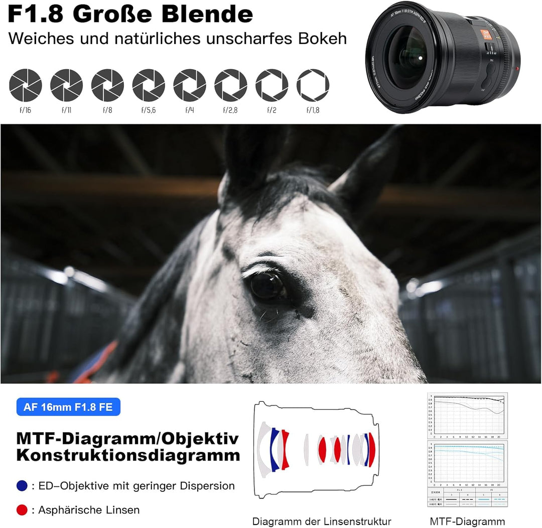 VILTROX 16mm F1.8 Full Frame Autofokus Objektive für Sony E Mount Kamera Objektive Standard Camera L