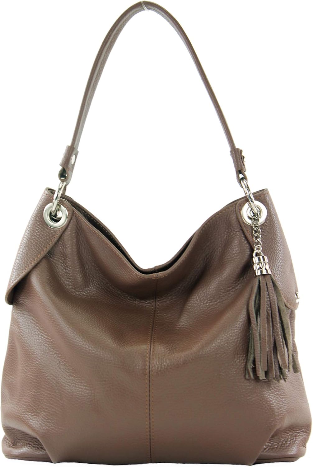 modamoda de T185 Damen Leder Schultertasche, handmade in Italy Terrabraun, Terrabraun