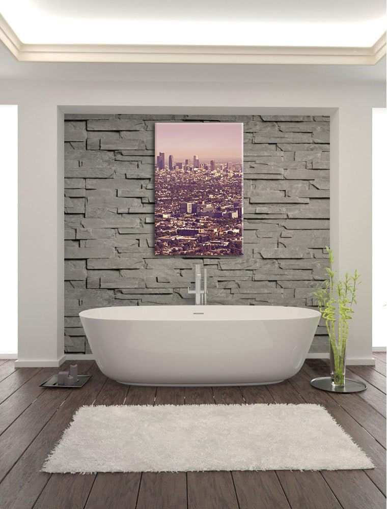 Los Angeles City Skyline, Format: 100x70 auf Leinwand, XXL riesige Bilder fertig gerahmt mit Keilrah