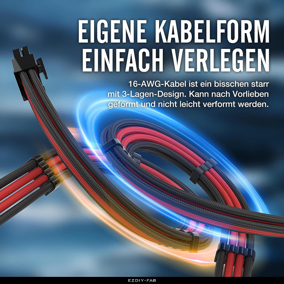 EZDIY-FAB Sleeved Cable Verlängerungskabel für Stromversorgung mit extra grosser Hülse, 24-polig, 8-