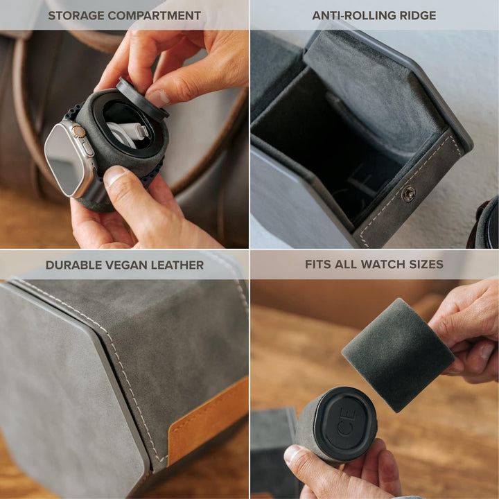 CASE ELEGANCE Schutzhülle für Uhrenrollen mit 1 Schlitz, Premium-Uhren-Organizer, mit veganem Leder,