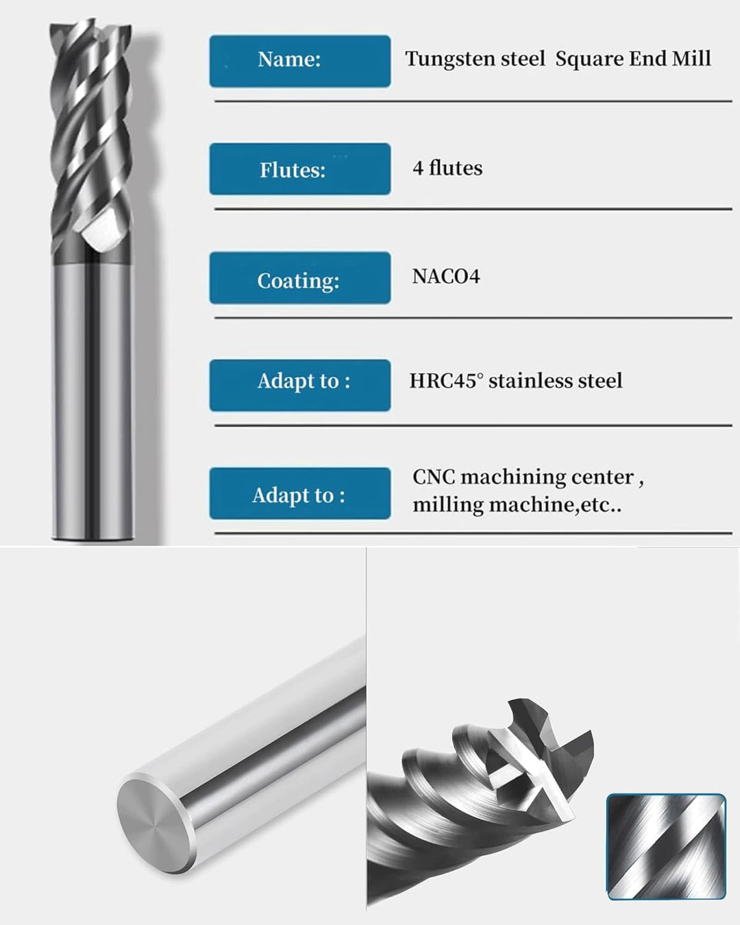 3 Stück Hartmetall Schaftfräser 10mm 4 Zähne/Schneiden, AlTiN Schwarz Beschichtung CNC Fräser, VHM F