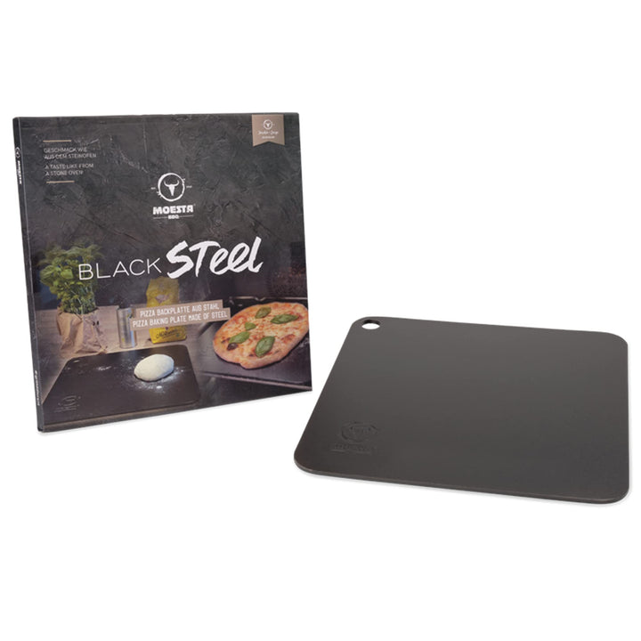 MOESTA-BBQ 19486 Pizzastein BlackSteel - Backstahl für Backofen und Grill - rechteckiges Ofenblech -