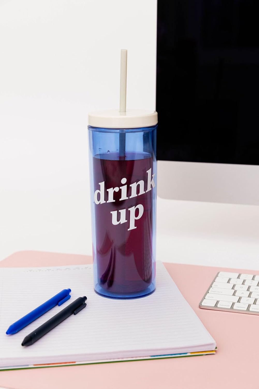 Kate Spade New York Acryl-Becher mit Deckel und Strohhalm, 680 ml, schmaler doppelwandiger Becher, C
