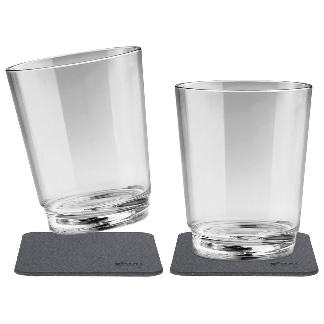 Silwy Magnetglas 250 ml mit Untersetzer 2er-Set transparent
