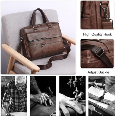 FANDARE Herren Laptop Handtasche Business Aktentasche PU Leder Arbeitstasche Umhängetasche Henkeltas