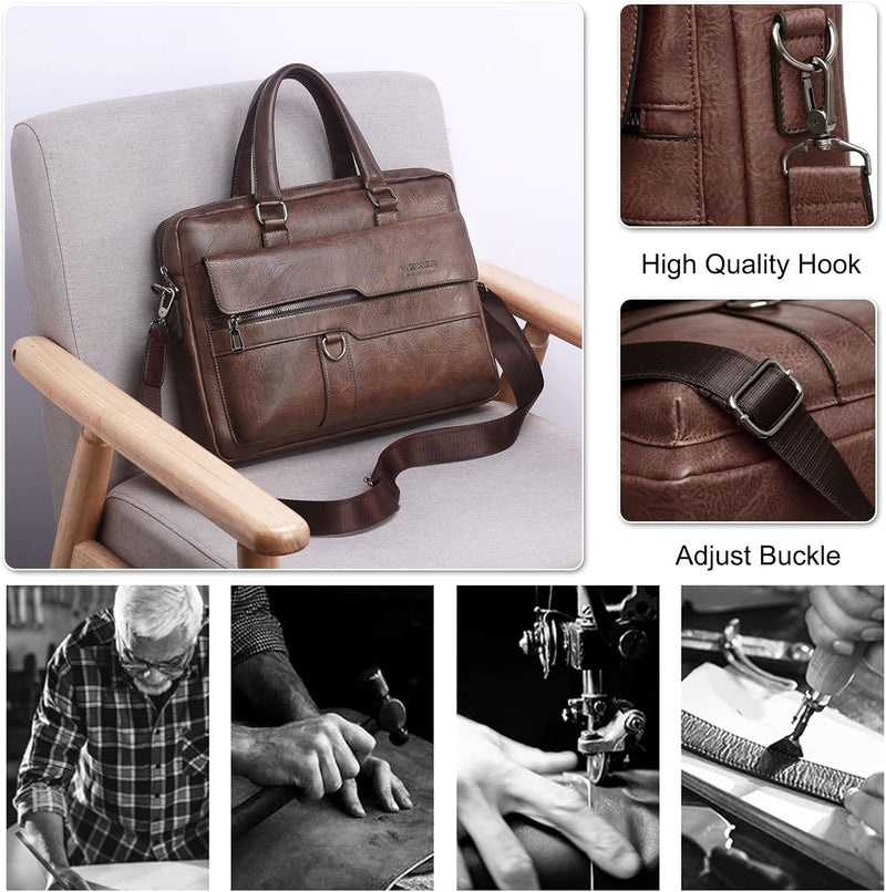 FANDARE Herren Laptop Handtasche Business Aktentasche PU Leder Arbeitstasche Umhängetasche Henkeltas