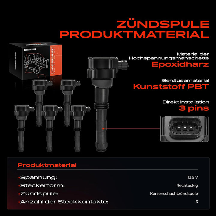 6x Zündspule für 911/911 Cabriolet/911 Targa 996 997 B-o-x-s-t-e-r 986 987 C-a-y-m-a-n 987 1996-2012