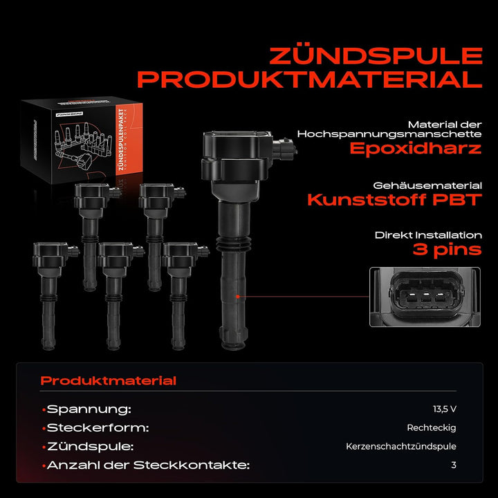 6x Zündspule für 911/911 Cabriolet/911 Targa 996 997 B-o-x-s-t-e-r 986 987 C-a-y-m-a-n 987 1996-2012