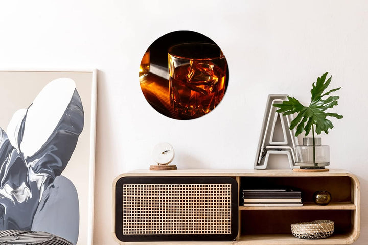 MuchoWow Wandbild Rund Wanddeko Deko Wohnzimmer Bilder 30x30 cm Gläser - Whiskey - Getränke, 30x30 c
