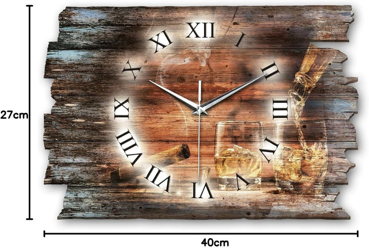 Kreative Feder Whiskey Whisky Shabby Style Designer Wanduhr Funkuhr aus Holz *Made in Germany leise