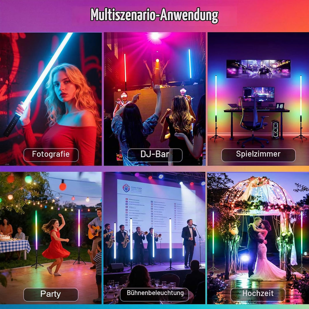 2 Stück 90cm LED Videolicht Mood1 Pro mit Stativ, LED Handheld Fotografie Lichtdimmbar und Musikmodu
