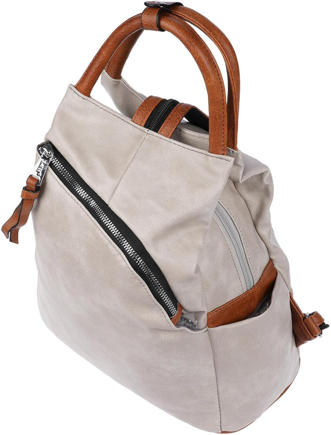 Christian Wippermann grosser Damen City Rucksack Tasche Body Bag Leder Optik Schultertasche Grau, Gr