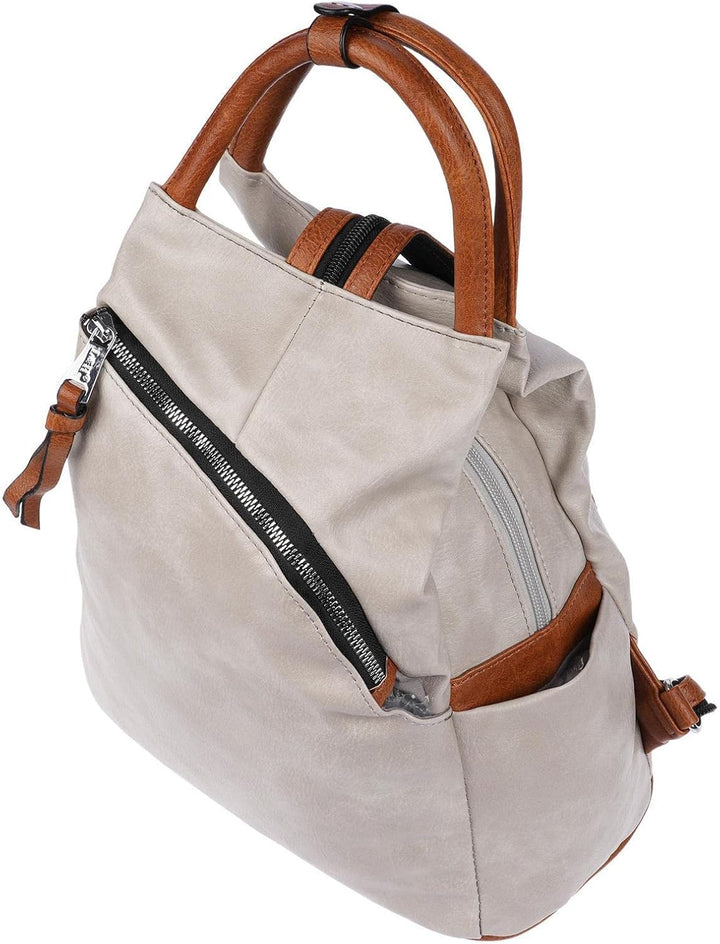 Christian Wippermann grosser Damen City Rucksack Tasche Body Bag Leder Optik Schultertasche Grau, Gr