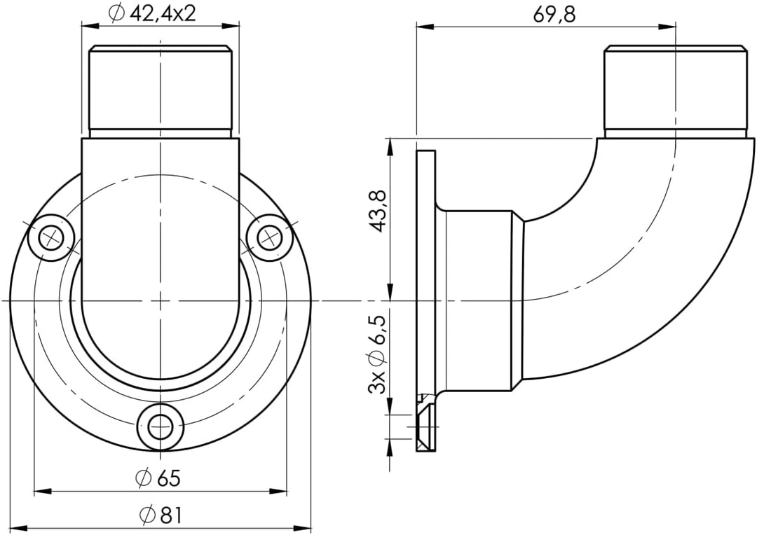 Wandflansch Edelstahl Rohr 42,4 x 2,0 mm Flansch 90 Grad Edelstahlrohr Steckfitting Wandhalter Gelae