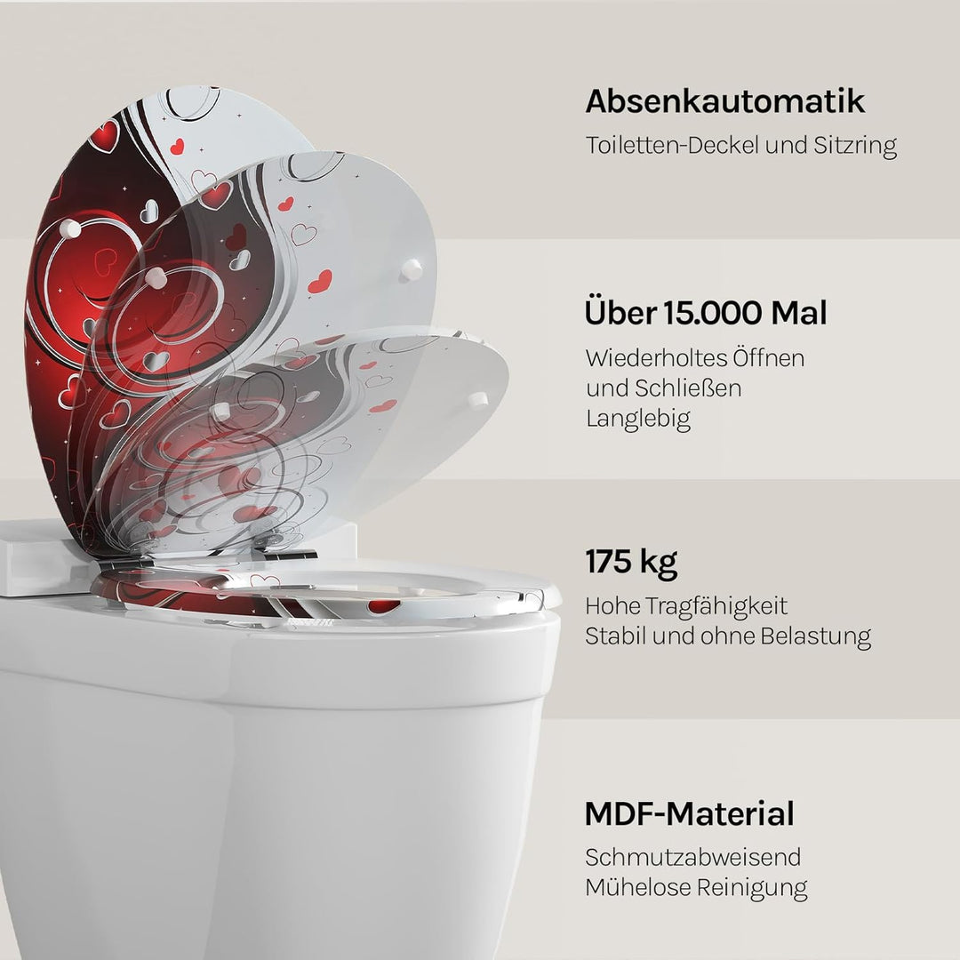 WOLTU Premium WC-Sitz Toilettensitz mit Absenkautomatik, MDF Holzkern, Softclose Scharnier, Desgin D