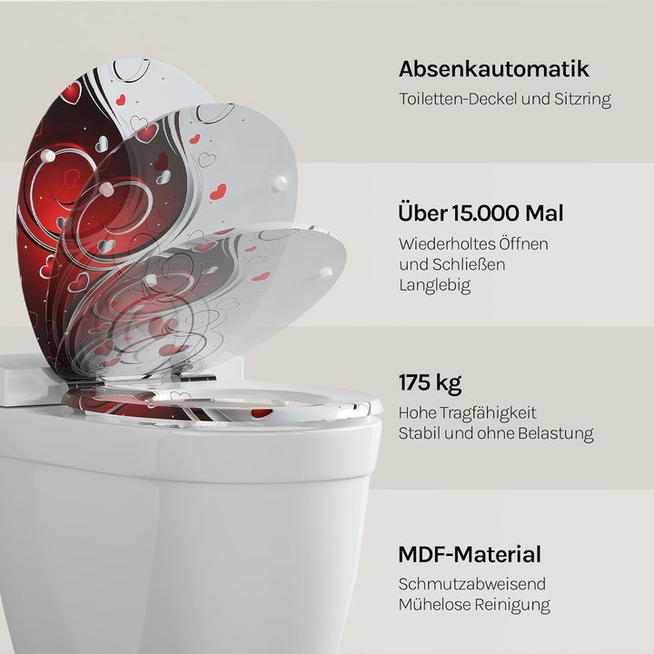 WOLTU Premium WC-Sitz Toilettensitz mit Absenkautomatik, MDF Holzkern, Softclose Scharnier, Desgin D