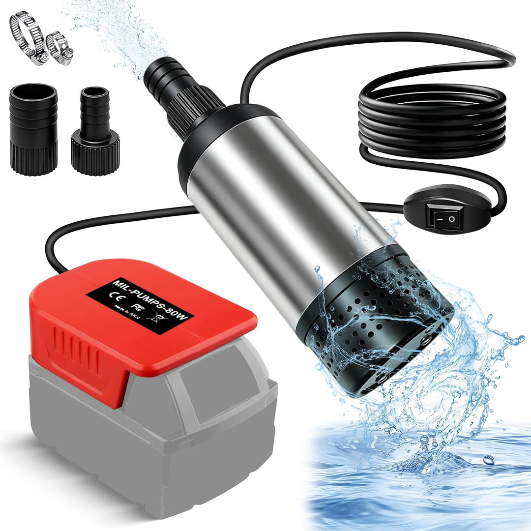 Wasserpumpe für Milwaukee 18V Akku, 3800L/H Bürstenlose Tauchpumpe Sumpfpumpe Schmutzwasserpumpe Abs