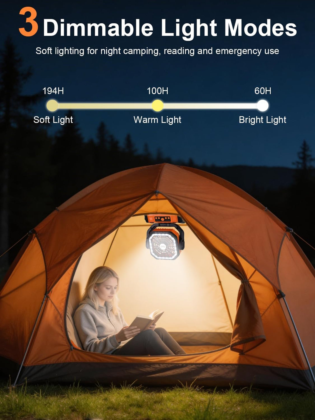 30000mAh Oszillierender Camping Ventilator mit LED Lampe, Akku betriebener Zelt Ventilator mit Fernb