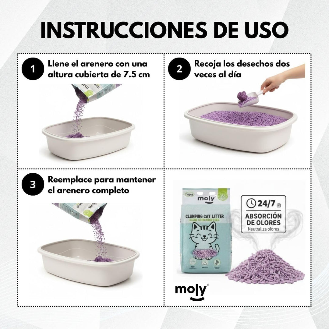 MOLY 3 x Tofu und Lavendel-Katzenstreu, 8,4 kg, 11,1 l, biologisch abbaubar und stark absorbierend,