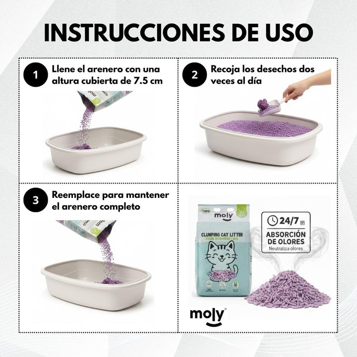 MOLY 3 x Tofu und Lavendel-Katzenstreu, 8,4 kg, 11,1 l, biologisch abbaubar und stark absorbierend,