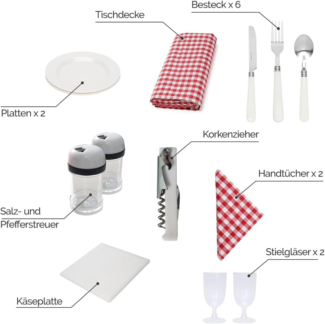 Linxor - Isothermischer Picknickkorb mit Tischdecke und Zubehör - 2 Personen Rot, Rot