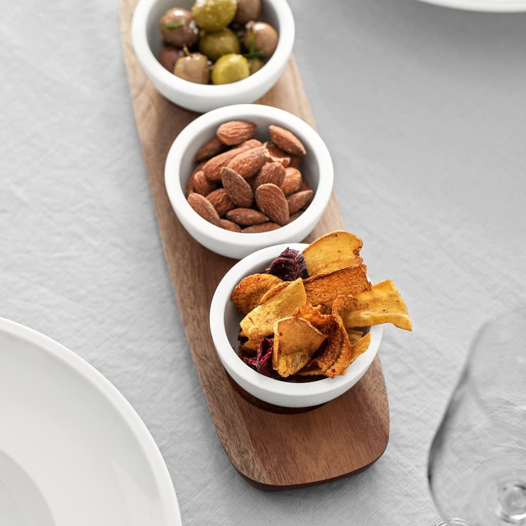Villeroy & Boch – Artesano Schalenset 4 teilig Weiss, Dipschälchen Set mit Schälchen und Servierplat