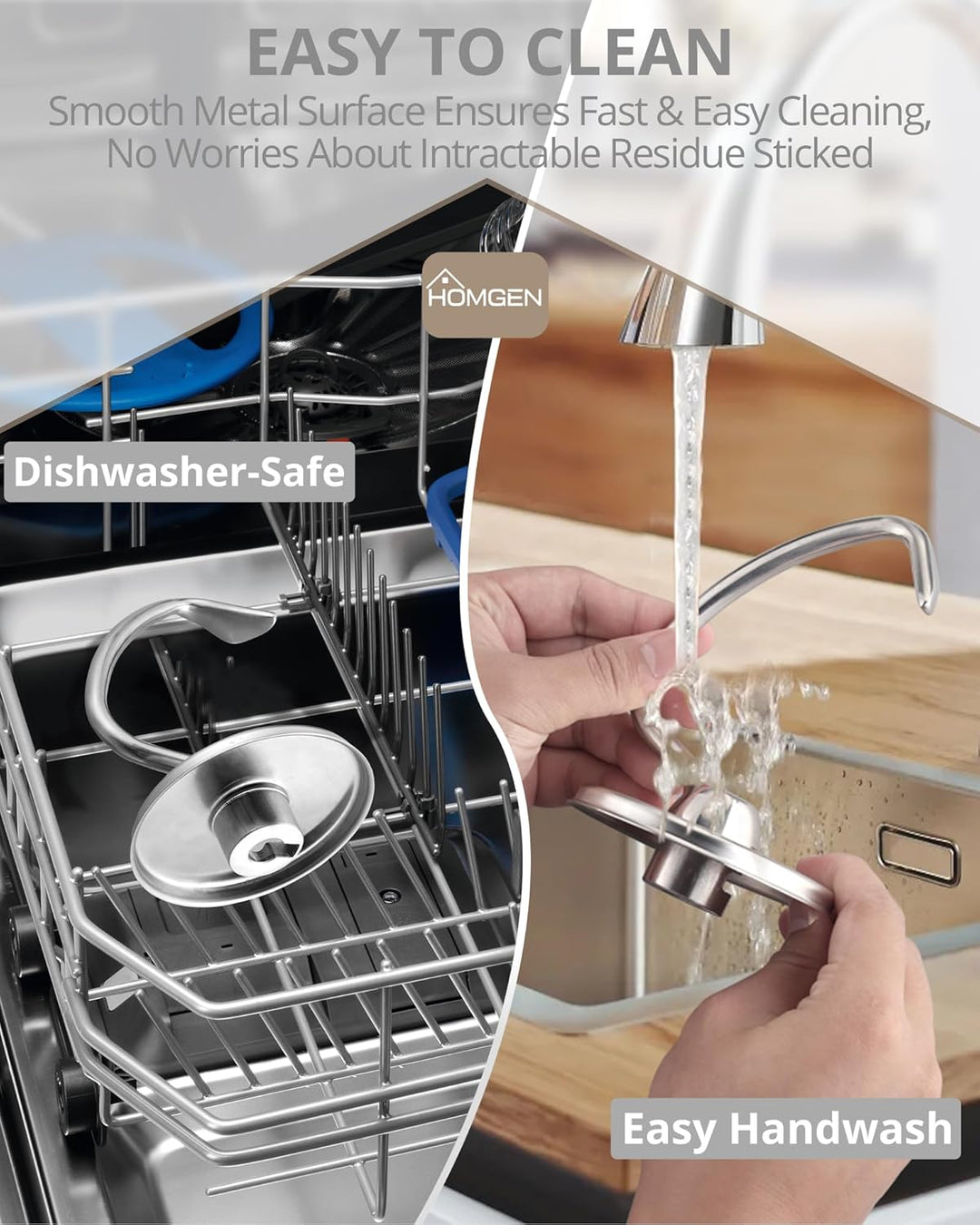 HOMGEN Knethaken für Kitchenaid 4.5/5QT Edelstahl Knethaken spülmaschinenfest für Kitchen Aid Standm
