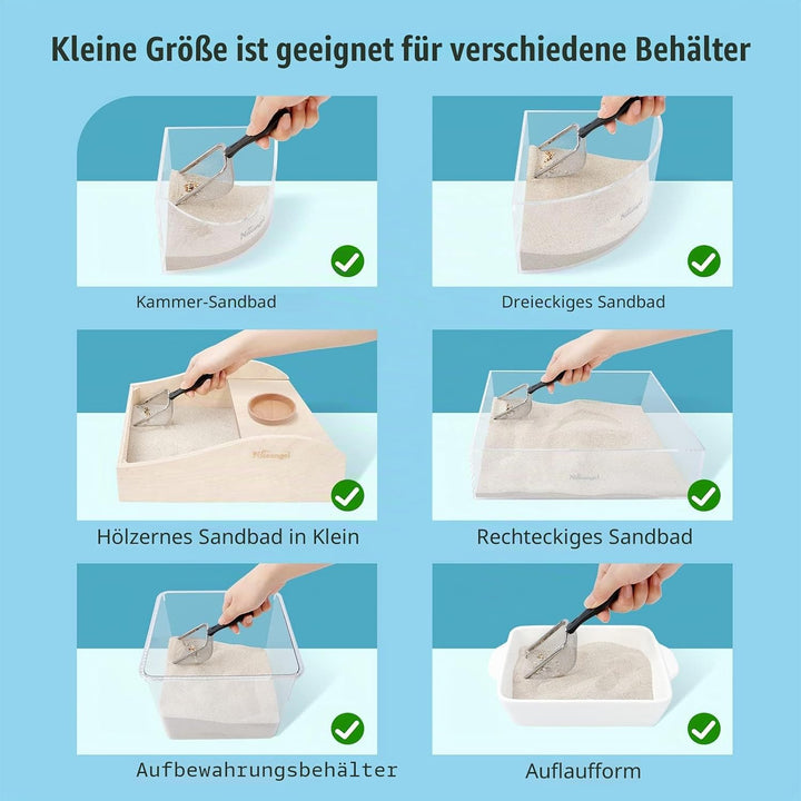 Niteangel Hamster Badesandschaufel - Edelstahl-Sandsubstrat-Schaufel mit feinem Maschengittersieb, p