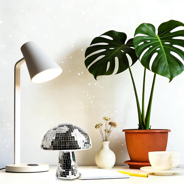 Morofme Discokugel Pilz, Silber Disco Pilz Deko, Spiegelkugel Discokugeln Deko, Glitzer Diskokugel B