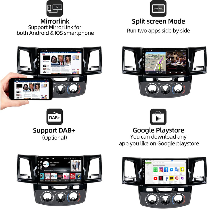 PX6 Android 12 IPS Autoradio Passt für Toyota Fortuner Hilux Revo Vigo (2004-2014) - 4G+64G - Kamera