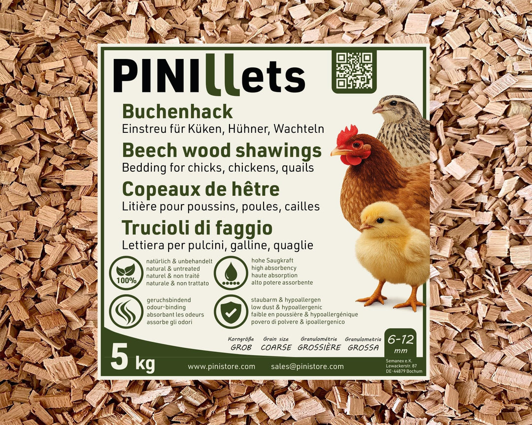 PINI Buchenhack 5 kg staubfreie hygienische Einstreu grob für Küken Hühner Wachteln Stall hohe Saugf