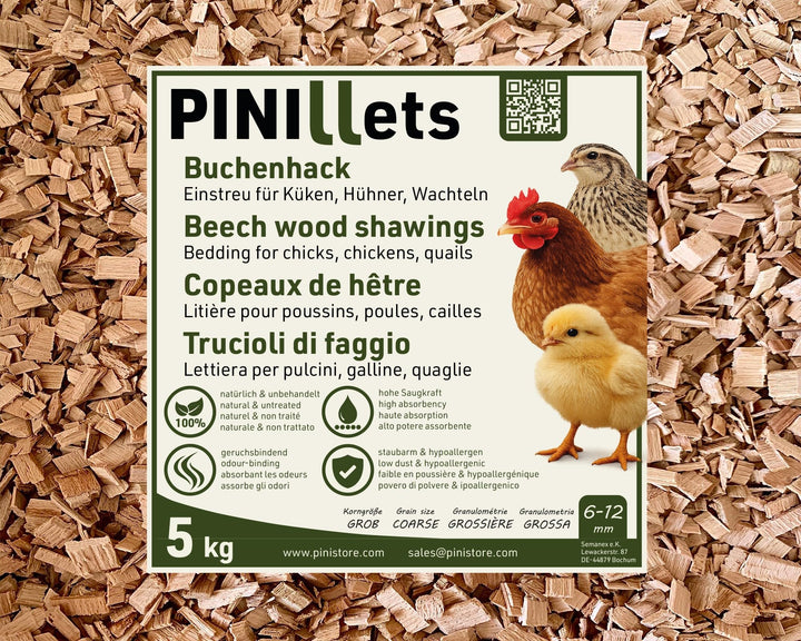 PINI Buchenhack 5 kg staubfreie hygienische Einstreu grob für Küken Hühner Wachteln Stall hohe Saugf