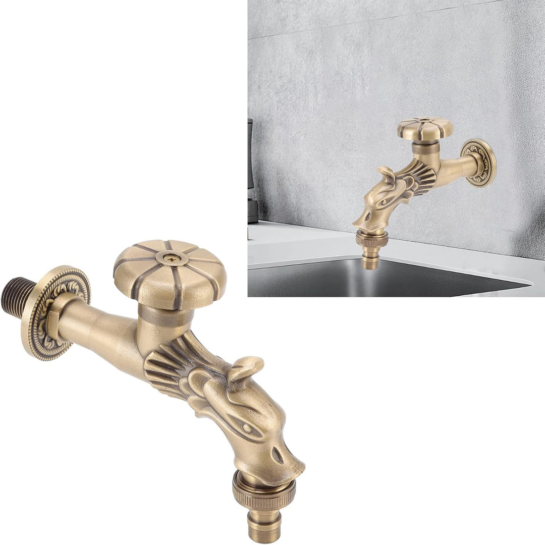 Gartenwasserhahn Antik, Vintage Messing Wasserhahn mit Langem Gewinde G1/2 für Wandmontage Küche Bad