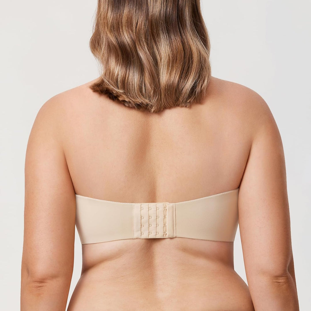 DELIMIRA Damen Trägerloser Bandeau BH Grosse Grössen Ungefüttert BHS mit Bügel und Abnehmbaren Träge